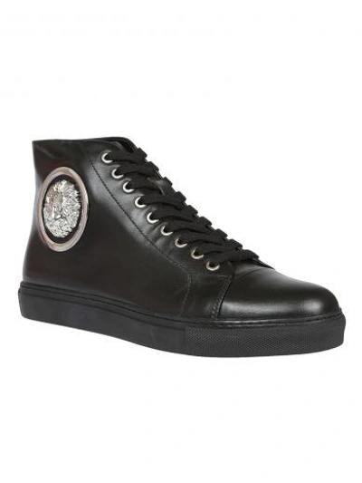 Shop Versus Logo Plaque Hi-top Sneakers In Black