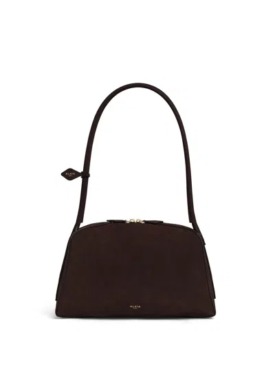 Alaïa Le Bouledogue Bowling Shoulder Bag In Nubuck Leather In Brown