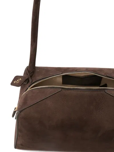 Alaïa Le Bouledogue Bowling Shoulder Bag In Nubuck Leather In Brown