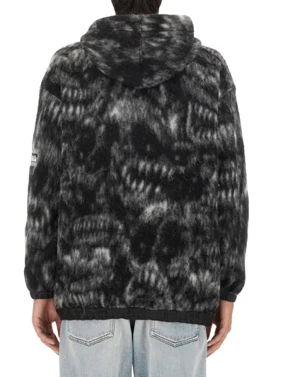 Aries Oversize Hooded Sweatshirt Ribbed Finish In Gray