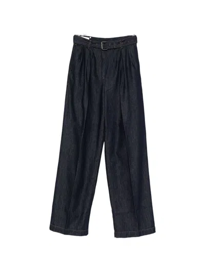 Dries Van Noten High Waist Wide Leg Belted Pleated Jeans In Blue