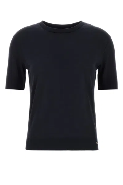 Herno Black Crewneck T-shirt With Logo Plaque On The Front In Cotton Blend Woman In Blue