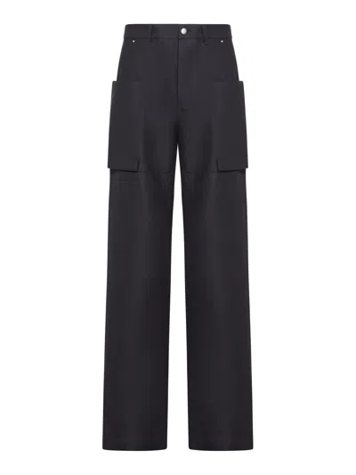 Rick Owens Stefan Flared Grain De Poudre Wool Cargo Trousers In Black