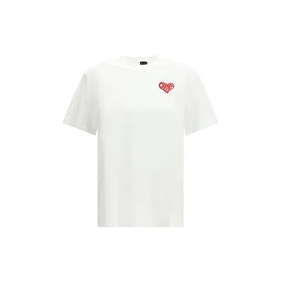 Pinko White Crewneck T-shirt With Logo Detail On The Front And Maxi Print On The Rear In Cotton Woman In Neutral