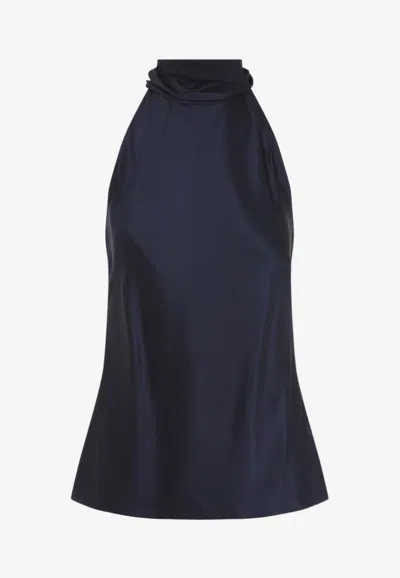 Ralph Lauren Chilton Stretch Silk Charmeuse Top In Icon Navy In Blue
