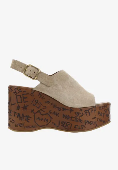 Chloé Desert Sand Beige Suede Calf Leather Maxime Wedges Sandals In Nude
