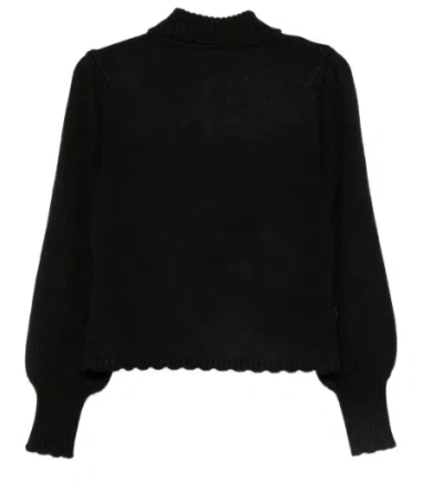 Farm Rio Mock-neck Embroidered Pullover Sweater In Black