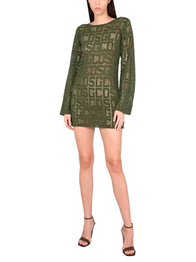 Gcds Monogram Macrame Dress In Green