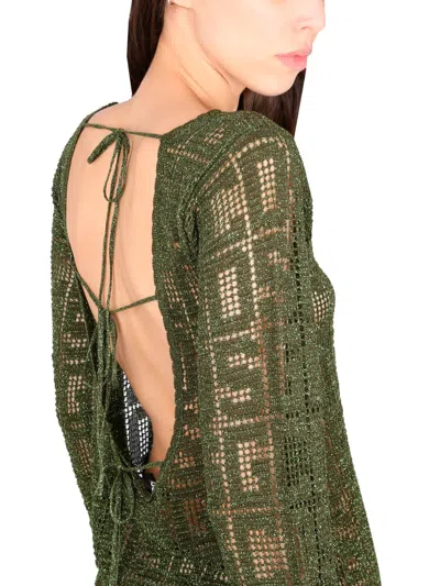 Gcds Monogram Macrame Dress In Green