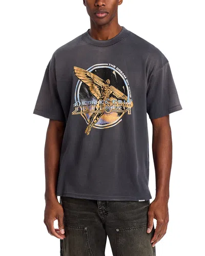 Represent Black Crew Neck T-shirt With Graphic Print On Front And Back And Faded Effect In Cotton Man In Gray