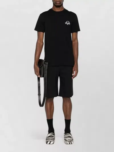 Moschino Short-sleeve Black T-shirt With Intricate Embroidery In Black