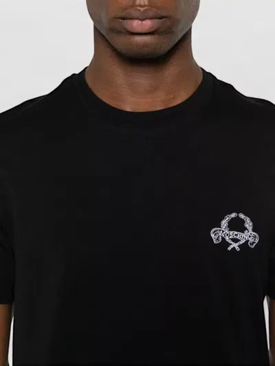 Moschino Short-sleeve Black T-shirt With Intricate Embroidery In Black