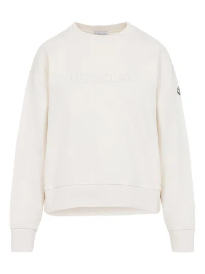 Moncler Crew Neck Sweatshirt Long Sleeves Ribbed Trims In Multi