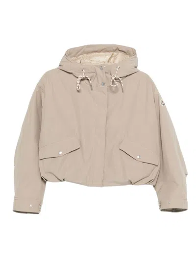 Moncler Eucalyptus Hooded Jacket Drawstring Front Pockets In Neutral