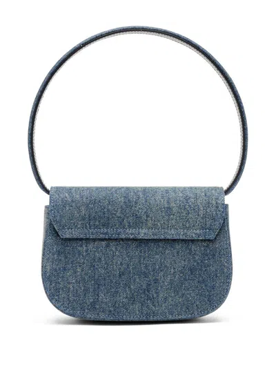 Diesel Shoulder Bag In Blue Denim With Leather Trims And Oval D Plaque