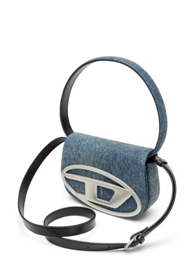Diesel Shoulder Bag In Blue Denim With Leather Trims And Oval D Plaque