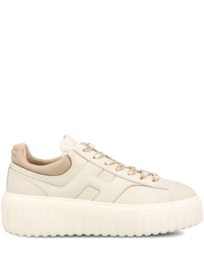 Hogan H-stripes Smooth Leather Sneakers In Neutral