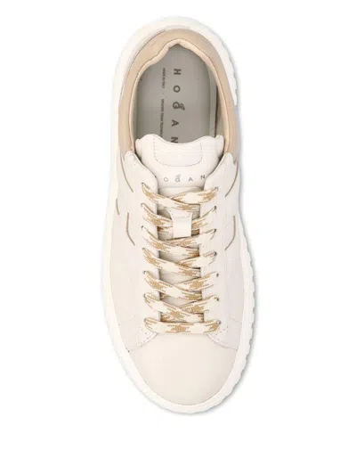 Hogan H-stripes Smooth Leather Sneakers In Neutral
