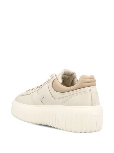 Hogan H-stripes Smooth Leather Sneakers In Neutral