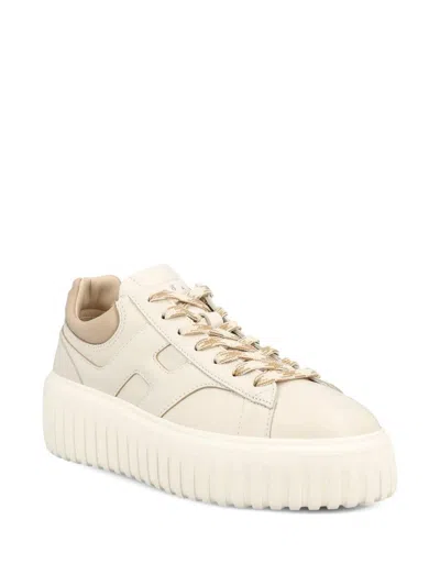 Hogan H-stripes Smooth Leather Sneakers In Neutral