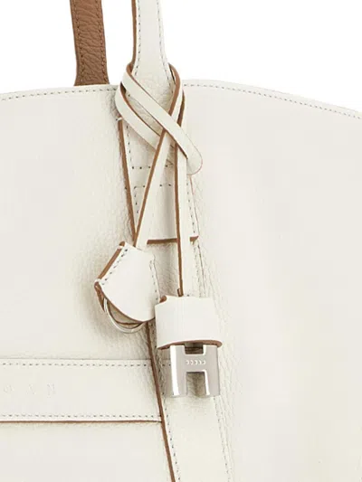 Hogan Script Shopping Tote Bag Top Handles Strap In White