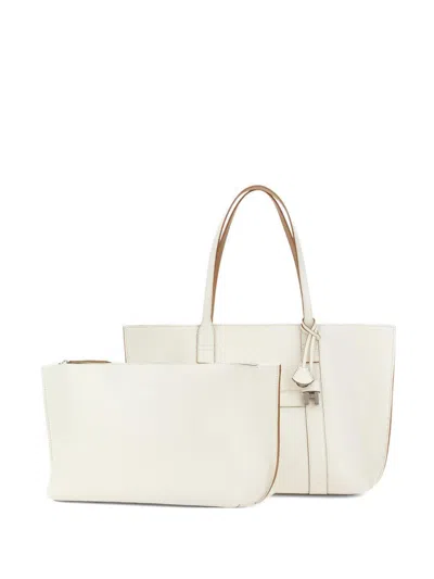 Hogan Script Shopping Tote Bag Top Handles Strap In White