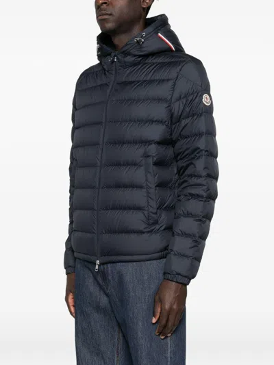 Moncler Black Hooded Down Jacket With Logo In Black