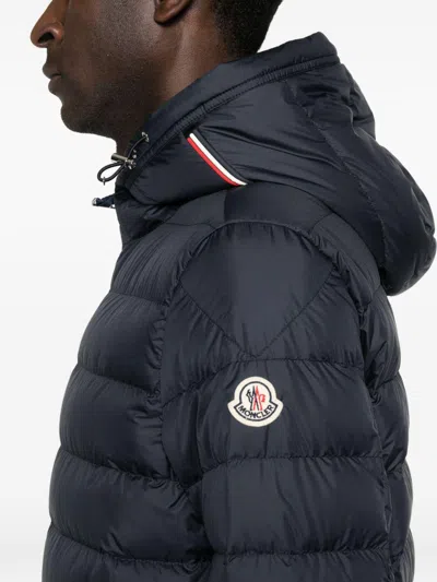Moncler Black Hooded Down Jacket With Logo In Black