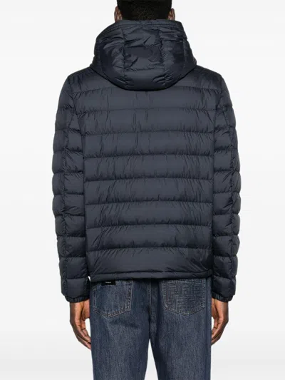 Moncler Black Hooded Down Jacket With Logo In Black