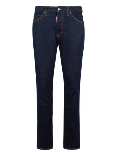 Dsquared2 Five-pocket Button-up Jeans With Logo Patch In Blue