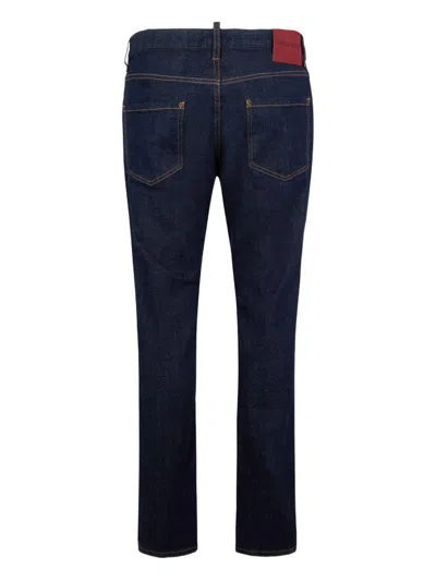 Dsquared2 Five-pocket Button-up Jeans With Logo Patch In Blue