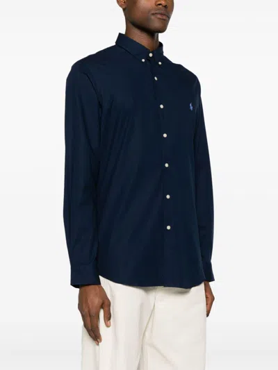 Polo Ralph Lauren Camicia Bd In Popeline Stretch Slim-fit Shirt In Blue