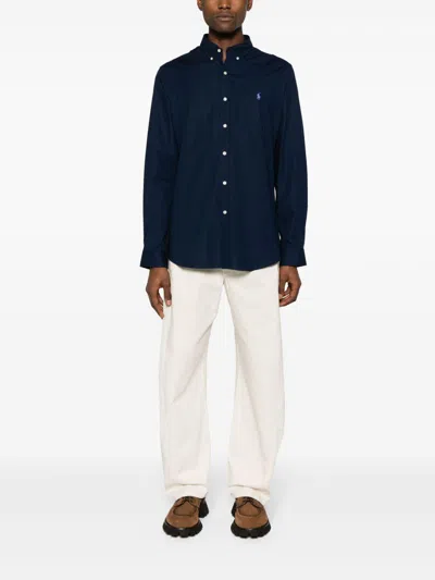 Polo Ralph Lauren Camicia Bd In Popeline Stretch Slim-fit Shirt In Blue