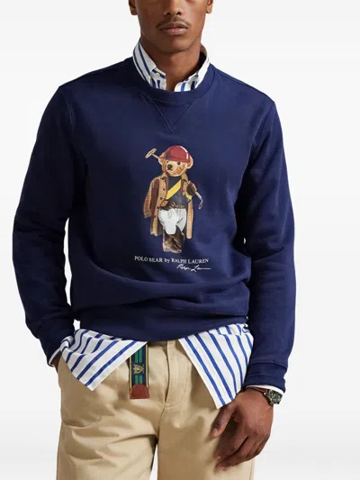 Polo Ralph Lauren Long Sleeve Fleece Society Bear Crewneck Sweatshirt In Multi