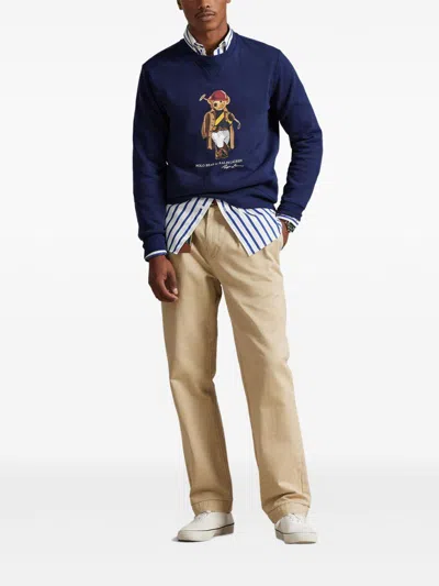 Polo Ralph Lauren Long Sleeve Fleece Society Bear Crewneck Sweatshirt In Multi