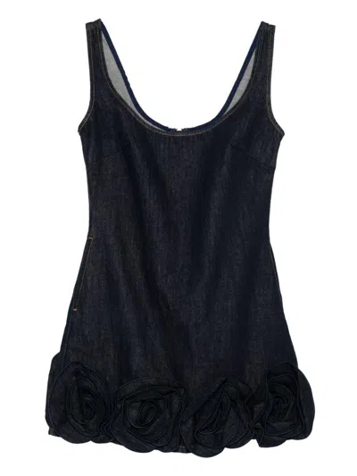 Self-portrait Short Blue Dress With Floral Applique Self Portrait In Black