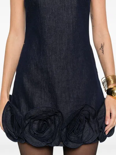 Self-portrait Short Blue Dress With Floral Applique Self Portrait In Black