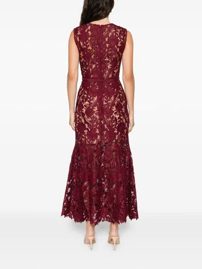 Self-portrait Fitted Guipure Lace Midi Dress With Removable Belt In Red