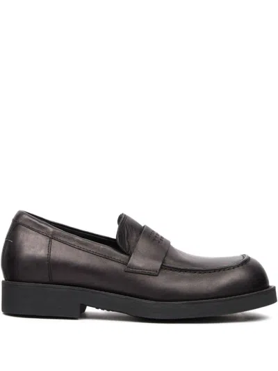 Mm6 Maison Margiela Black Calf Leather Bos Taurus Slip-on Loafers