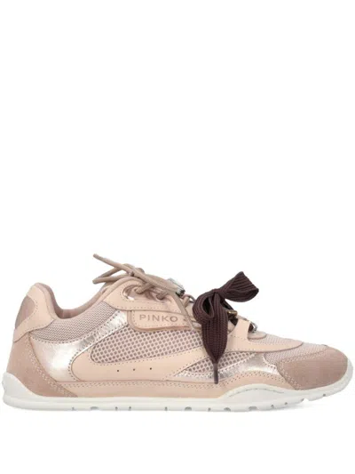 Pinko Yulia Leather And Mesh Sneakers With Two-tone Laces In Pink