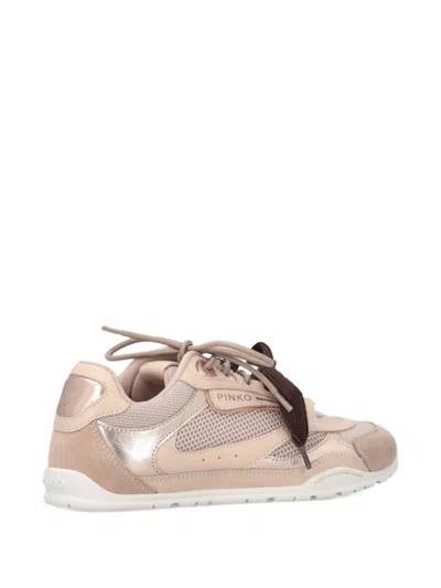 Pinko Yulia Leather And Mesh Sneakers With Two-tone Laces In Pink
