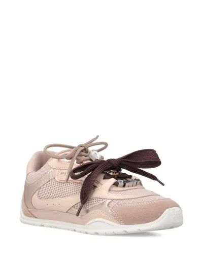 Pinko Yulia Leather And Mesh Sneakers With Two-tone Laces In Pink