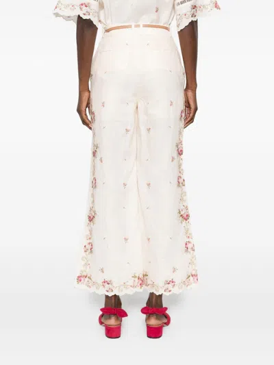 Zimmermann Patience Floral Linen Flared Pants In White