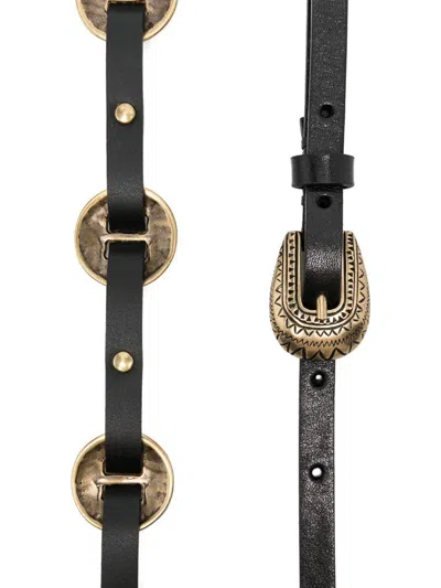 Pinko Leather Thin Strap Decorative Buckles In Brown