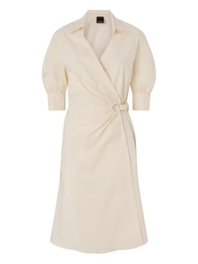 Pinko Wrap Dress Knee Length Puff Sleeves In Neutral