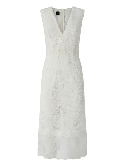 Pinko V Neck Sleeveless Lace Midi Dress In White