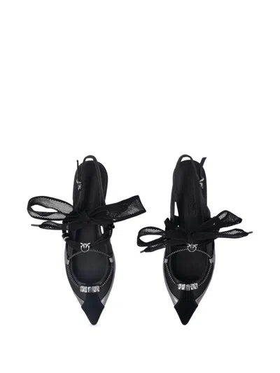 Pinko Gianira Black Ballerinas With Pointed Toe And Decorative Ankle Band In Leather And Fabric Blend Woma