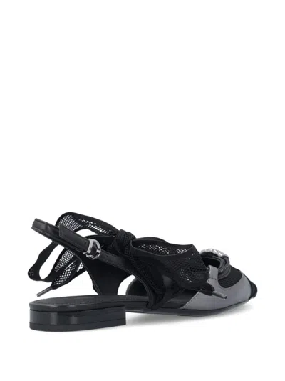 Pinko Gianira Black Ballerinas With Pointed Toe And Decorative Ankle Band In Leather And Fabric Blend Woma