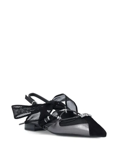 Pinko Gianira Black Ballerinas With Pointed Toe And Decorative Ankle Band In Leather And Fabric Blend Woma