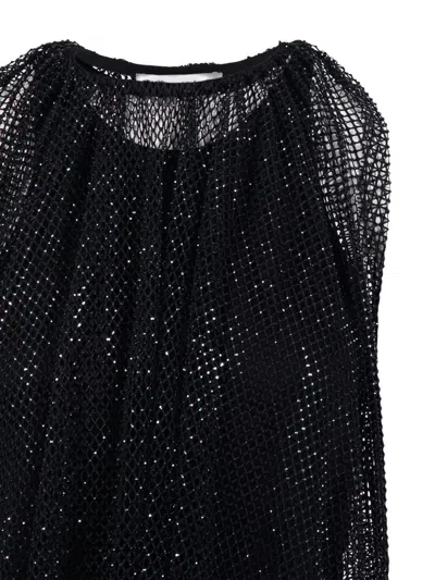 Sportmax Embellished Mesh And Jersey Top In Black